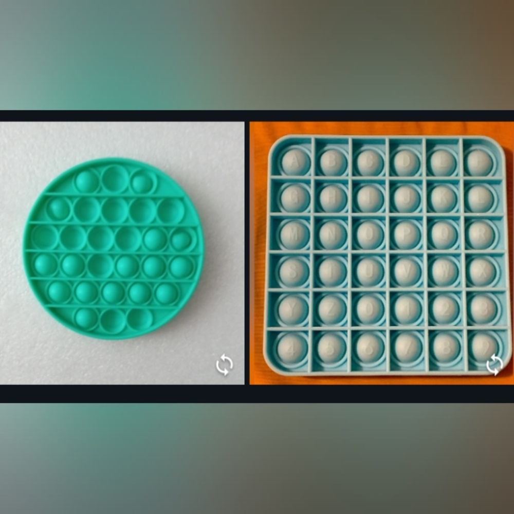Pop It! Set of Two: Green Round & Blue Square with Letters & Numbers